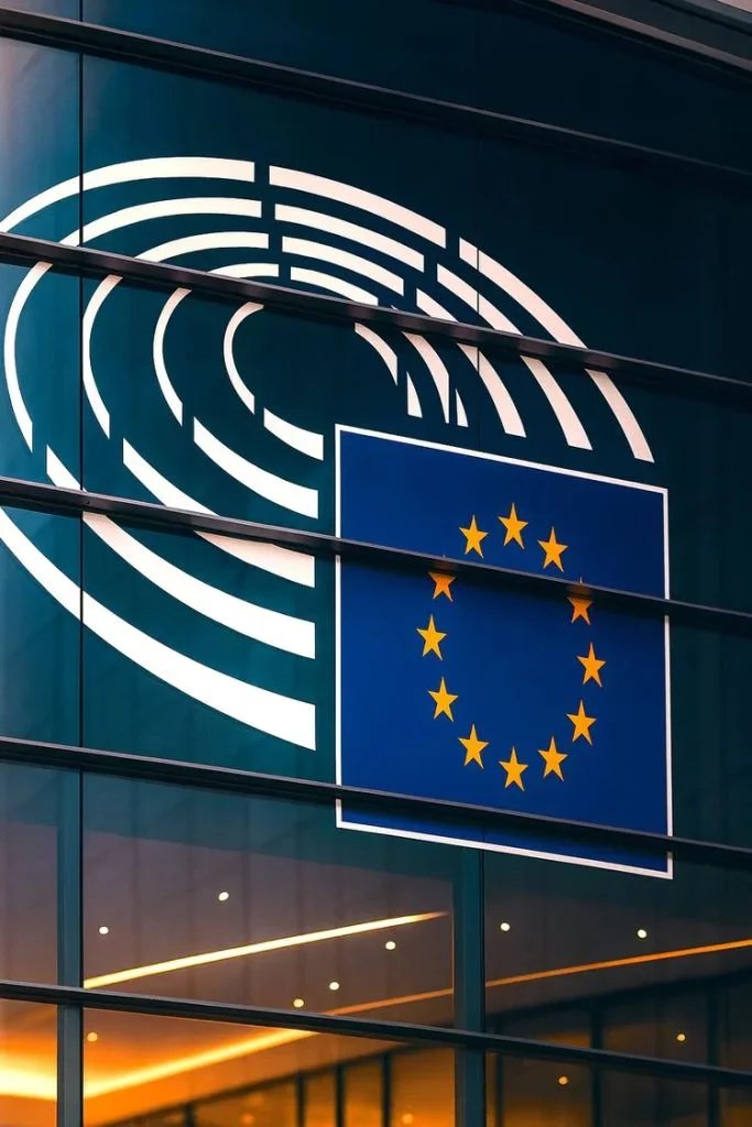 EU Parliament building with stars flag