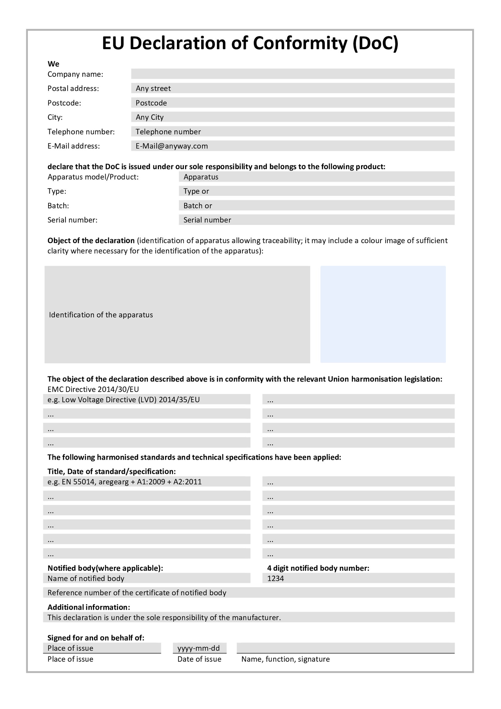 Template EU declaration of conformity (DoC)
