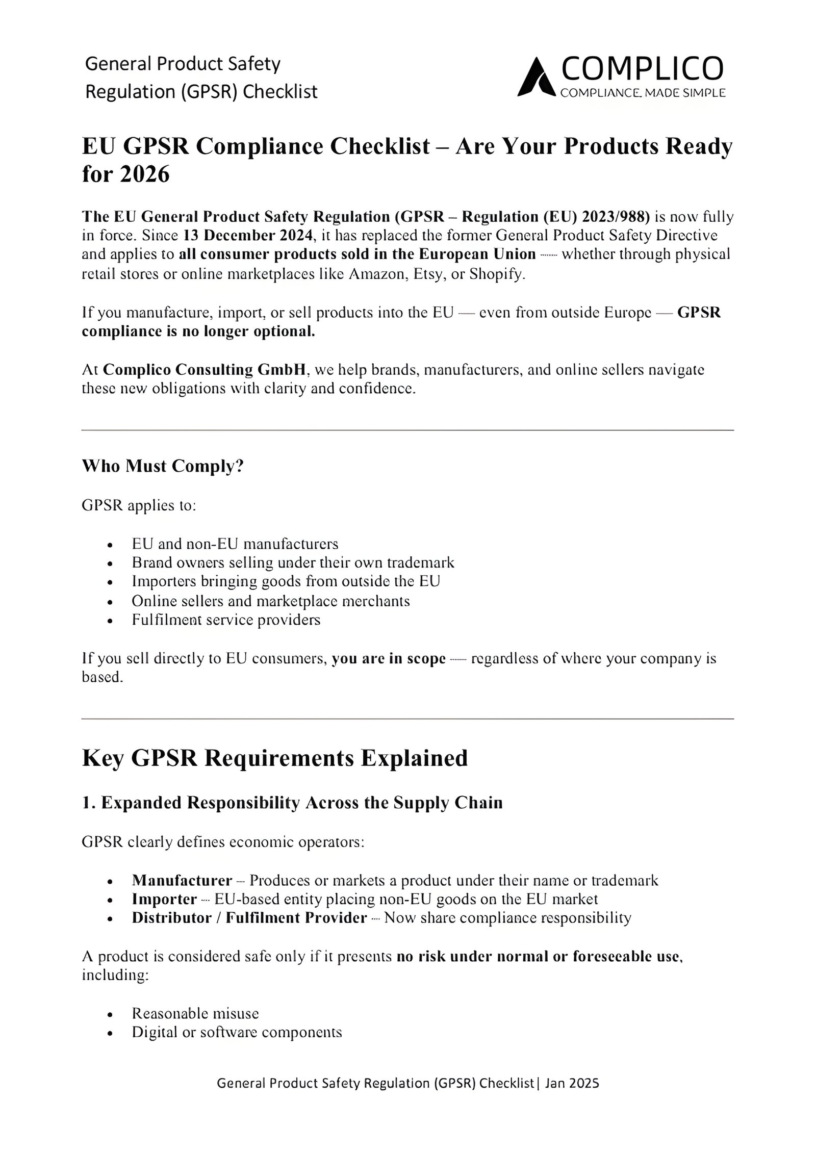 General Product Safety Regulation (GPSR) EU Checklist