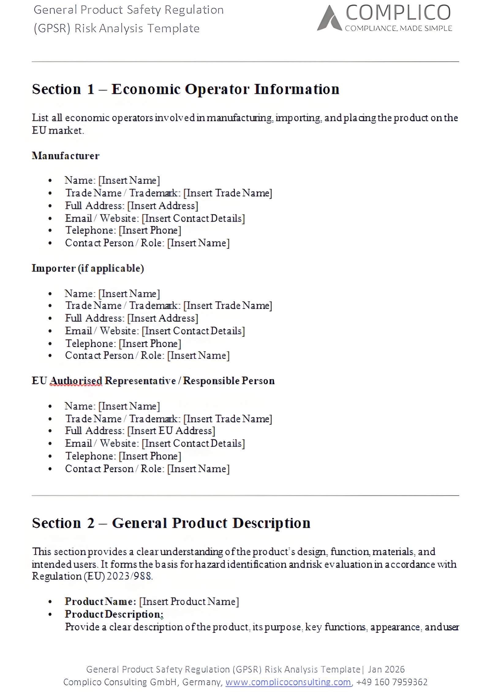 General Product Safety Regulation (GPSR) Risk Analysis Template