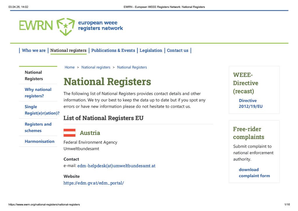 EWRN - European WEEE Registers Network National Registers List