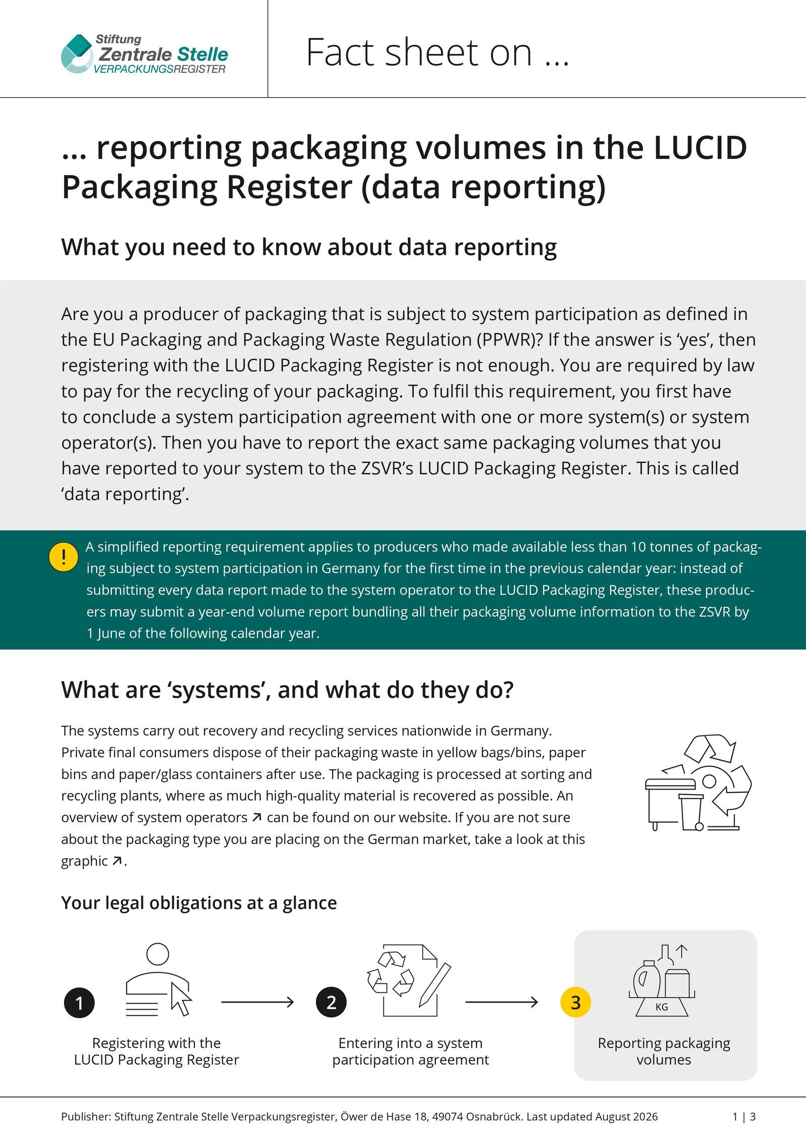 Packaging volume reporting in the LUCID