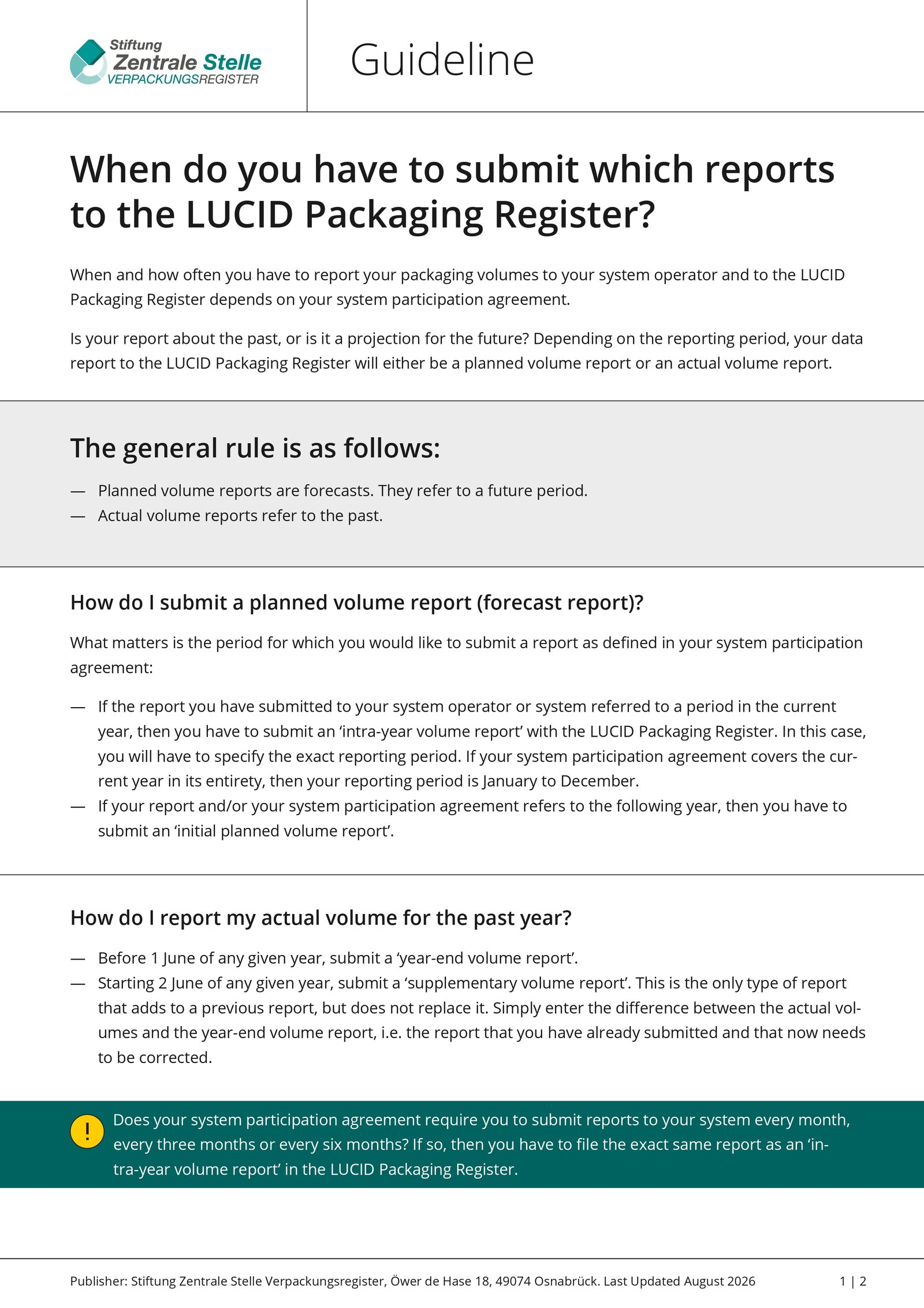 Guideline data reporting LUCID