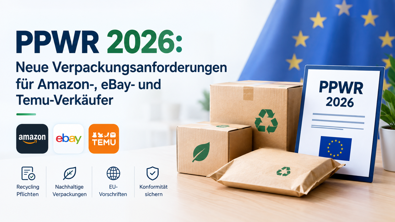 PPWR 2026: Neue Verpackungsanforderungen für Amazon-, eBay- und Temu-Verkäufer