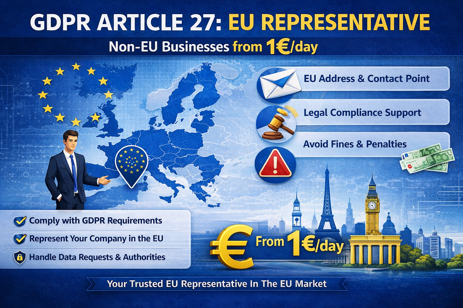 GDPR Article 27: EU Representative Non-EU Businesses from 1€/day