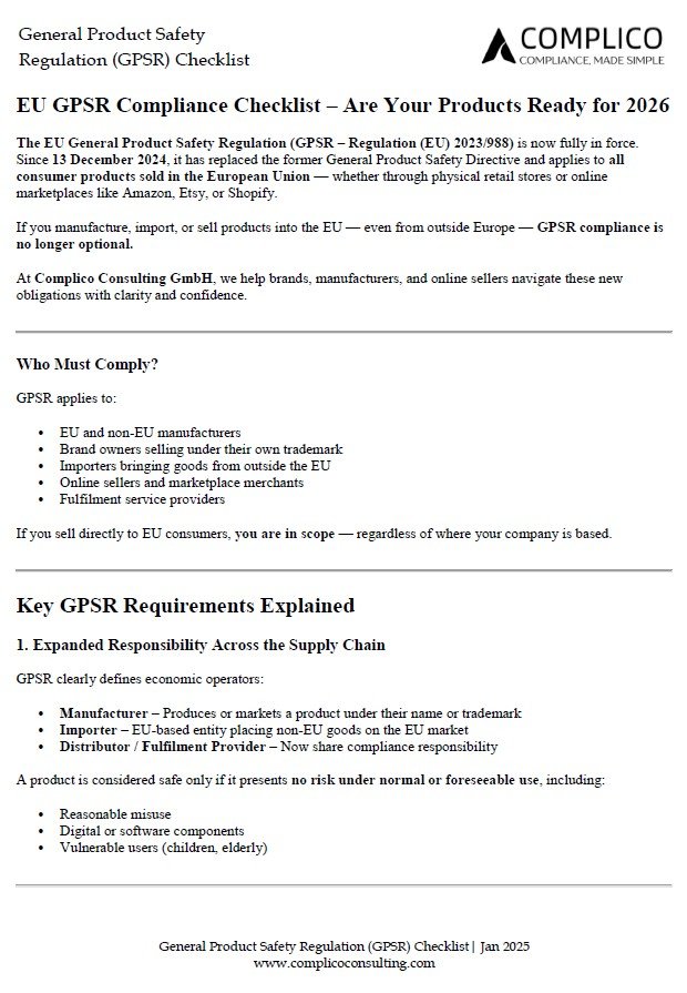 General Product Safety Regulation (GPSR) Checklist